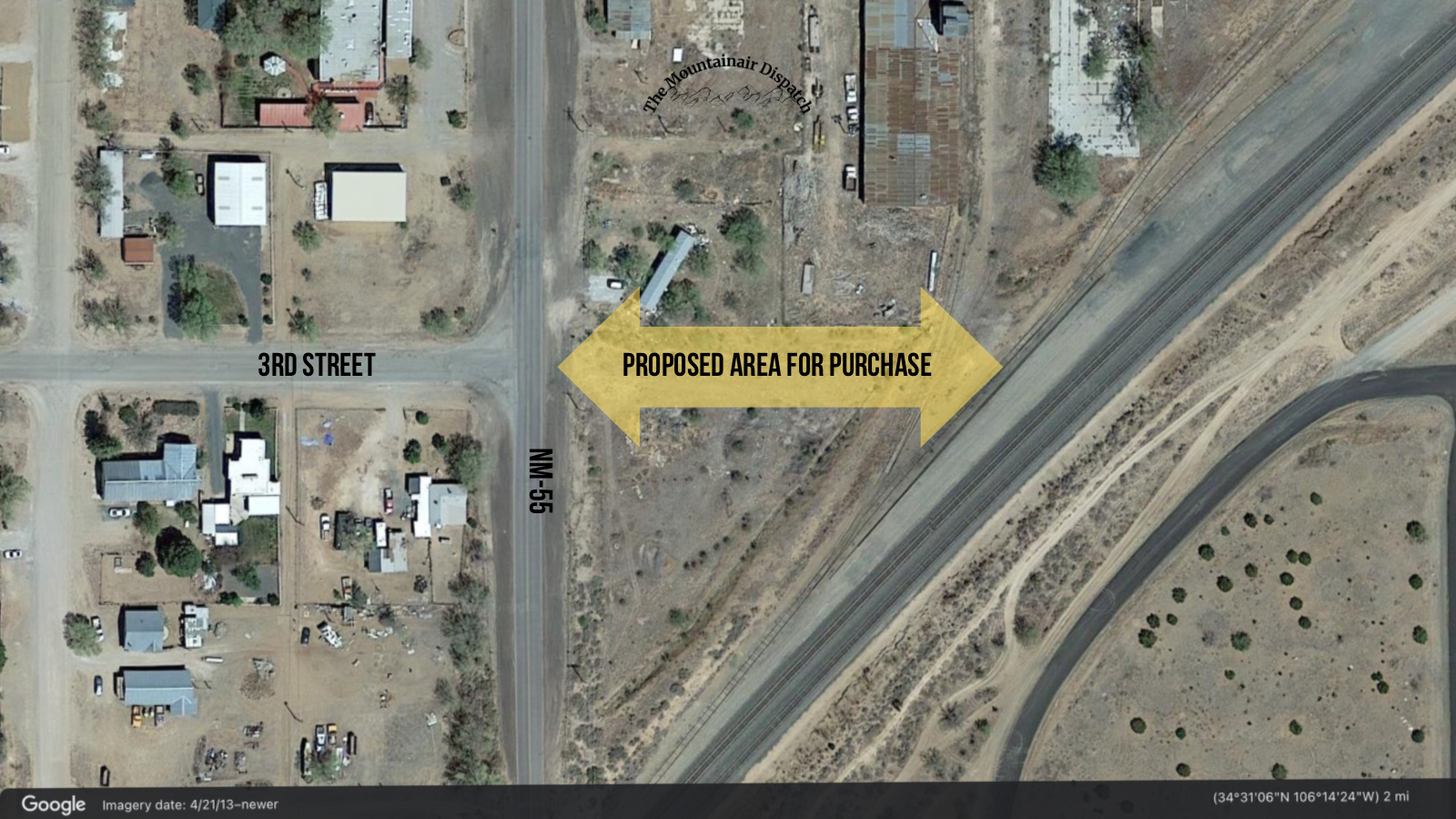 Satellite imagery depicting the part of 3rd Street being proposed for purchase.