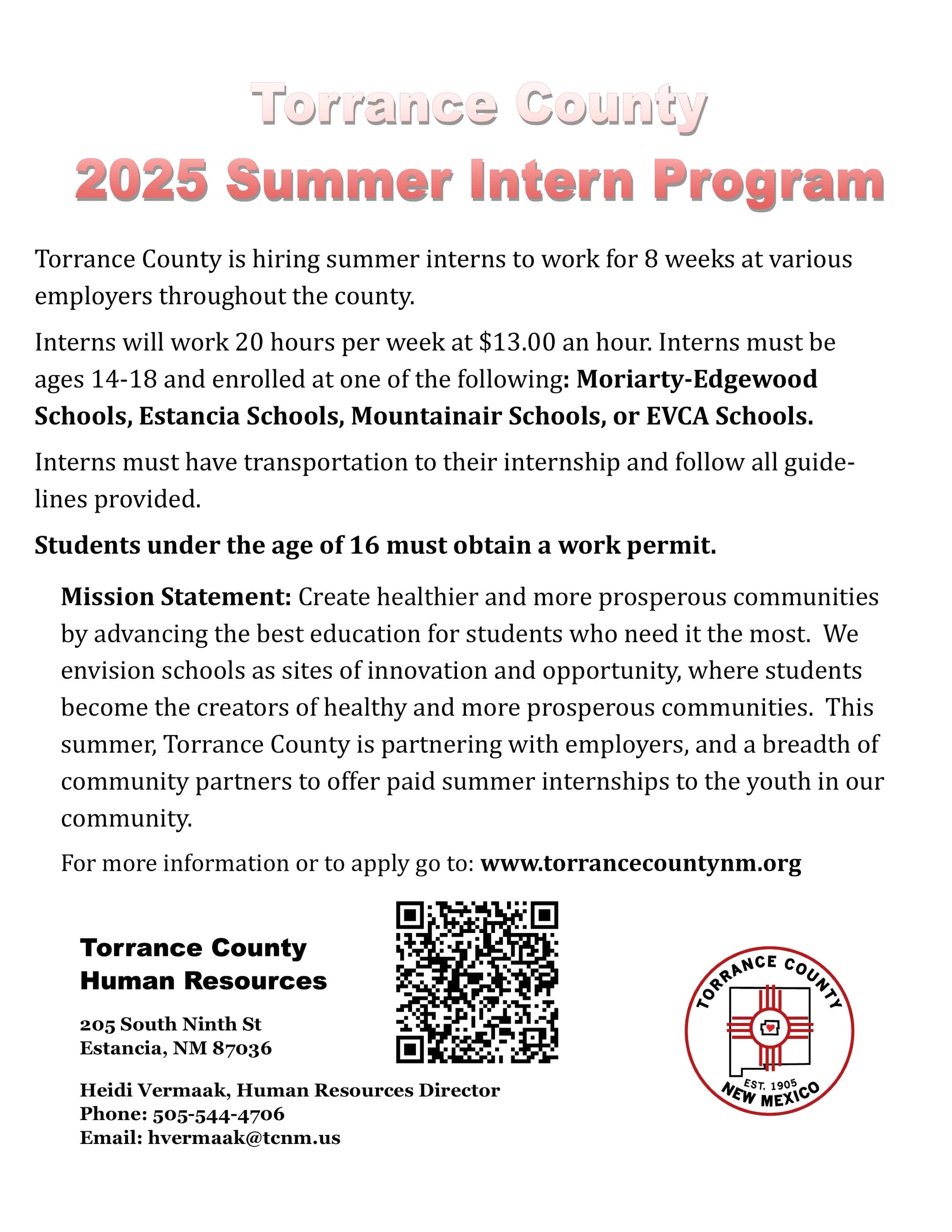Torrance County Summer Internship Program open to Applications